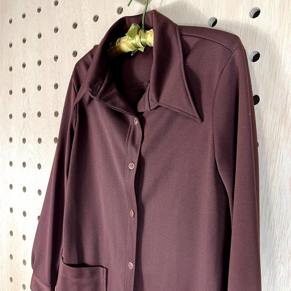 70s Brown Polyester Button Up - image 2